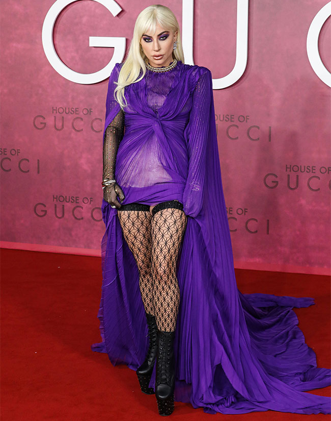 Lady Gaga Just Flashed Her Fishnet Tights In A Sheer Purple Gown On The ...