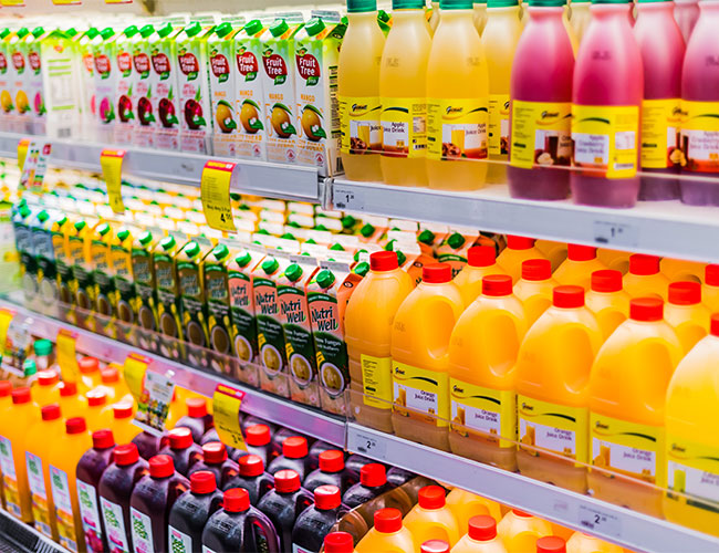 fruit juice aisle at grocery store