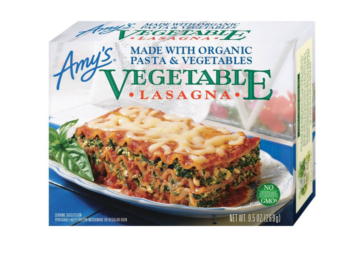 box of Amy's vegetable lasagna