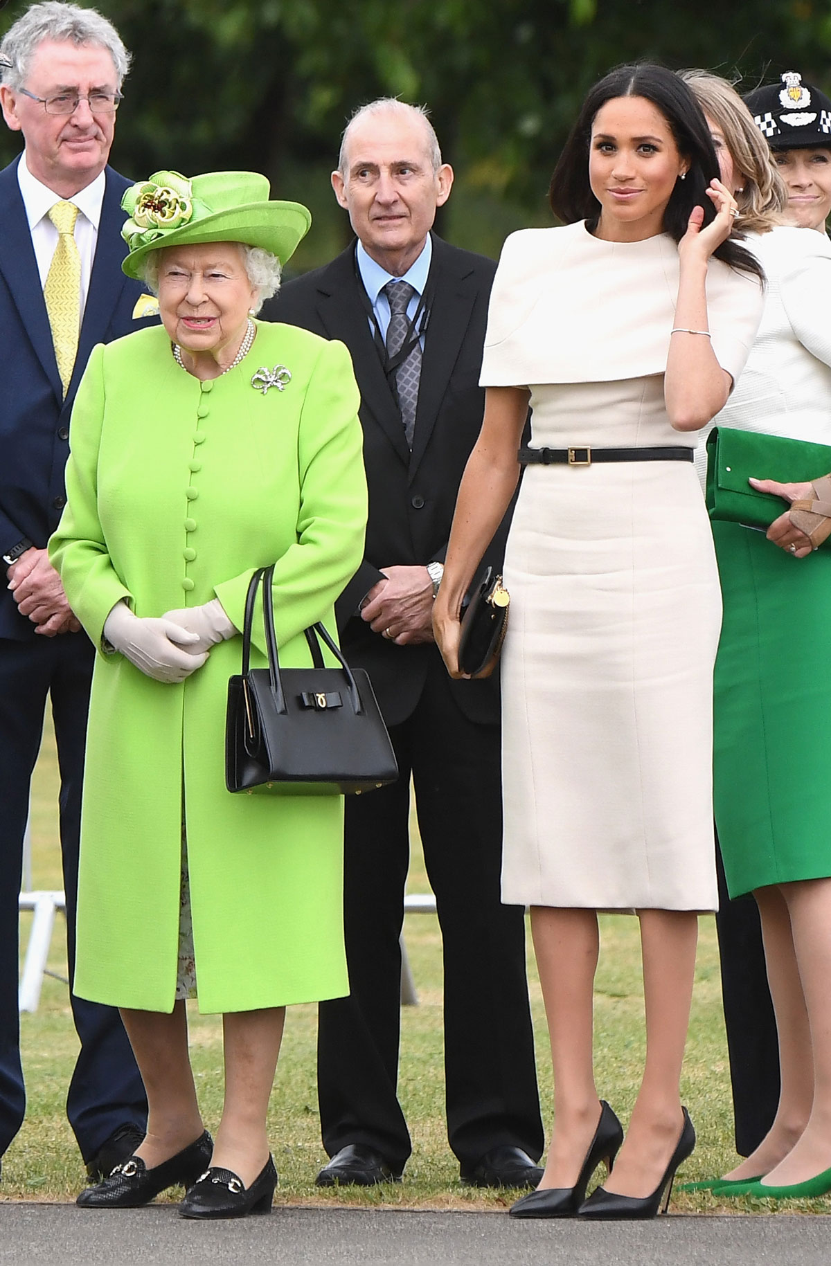 meghan markle queen elizabeth ii gateway bridge chester england givenchy dress