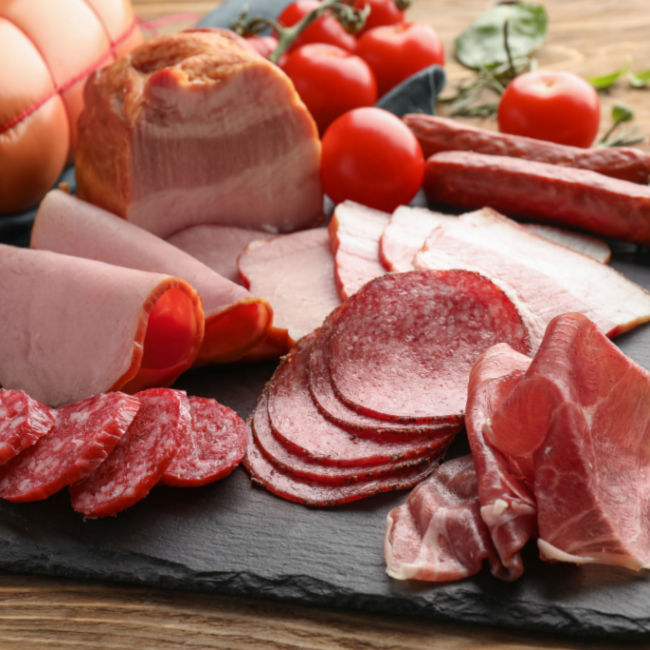 deli meat tray with various cured and deli meats