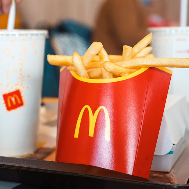 McDonald's french fries and soda on tray