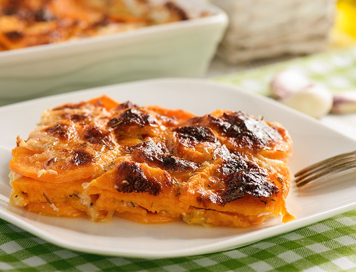 Plate of baked sweet potato meal