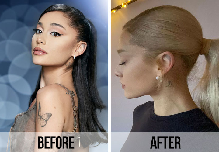 Ariana Grande blonde hair before and after