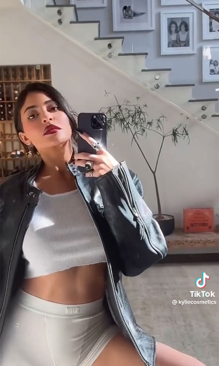 Kylie Jenner models a triangle bra for Kim Kardashian's SKIMS