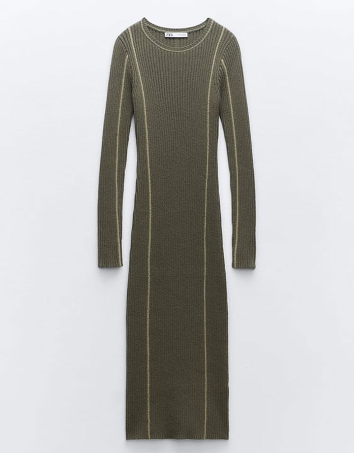 Zara Piped Knit Midi Dress