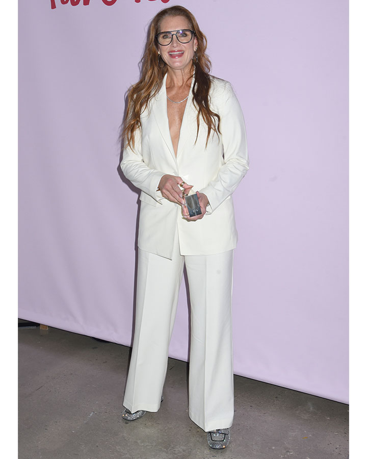 Brooke Shields white blazer suit.