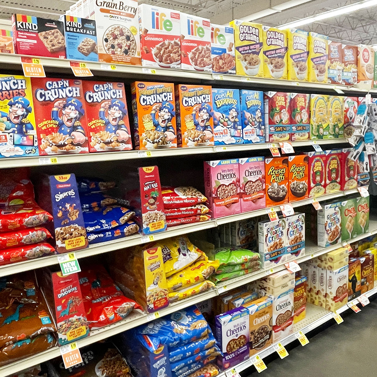 Grocery store breakfast cereal aisle