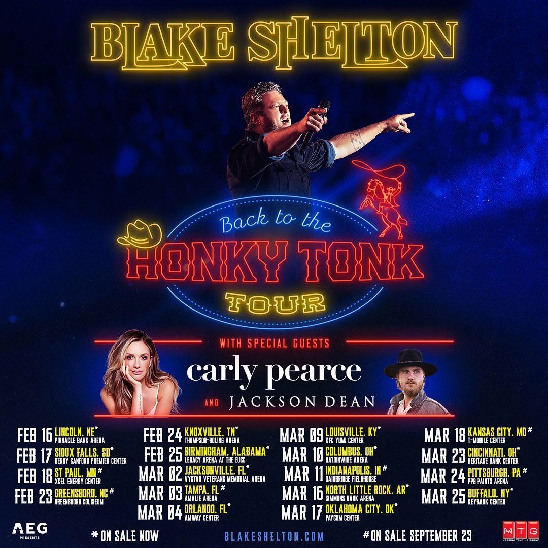 Blake Shelton Back to the Honky Tonk Tour 2023 poster