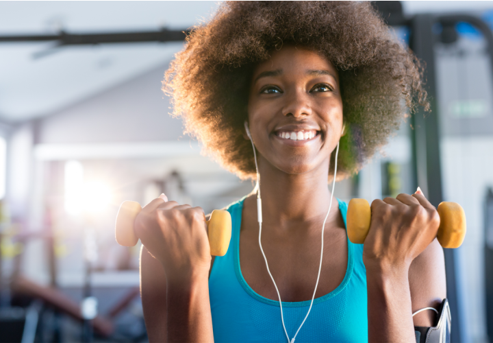 Woman lifting weights.