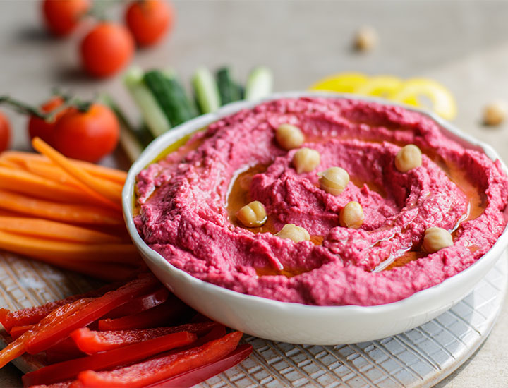 Hummus with veggies.