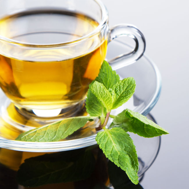 peppermint tea in glass teacup