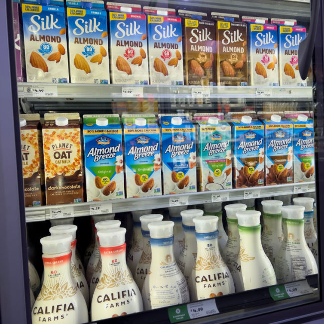 plant-based milks in grocery store