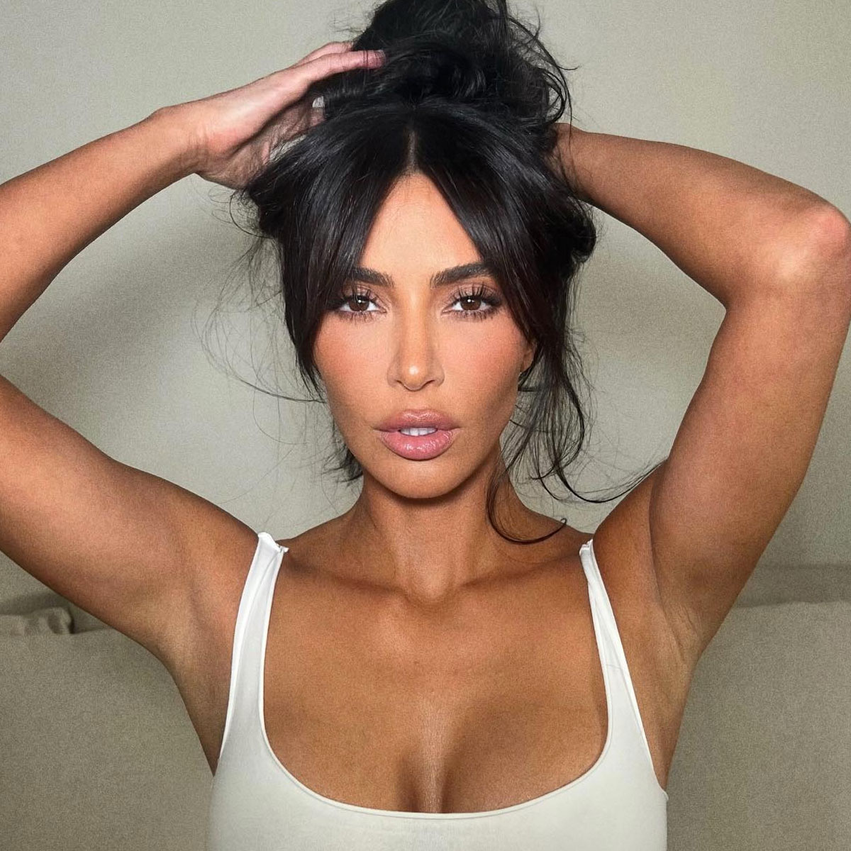 Kim Kardashian Black Shapewear Skims Bodysuit Instagram Spring