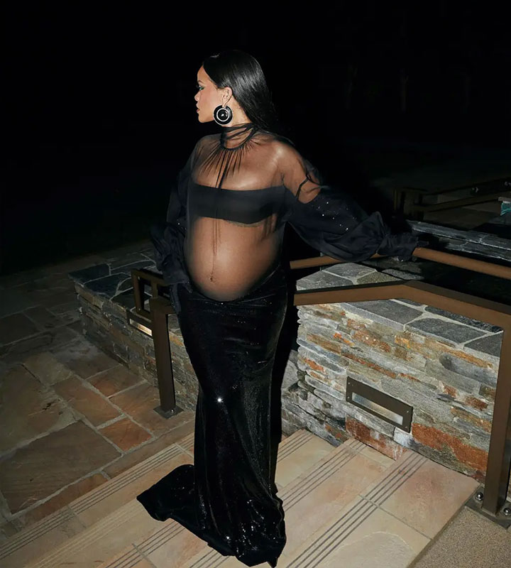 Rihanna sheer black Valentino Haute Couture dress Oscars after party 2022