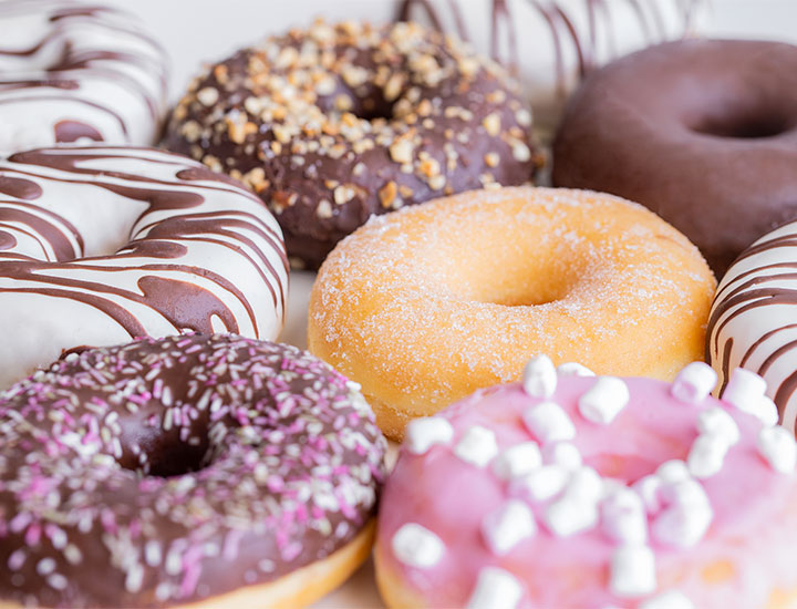 Closeup of various donuts