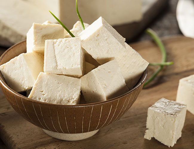 cubed tofu in a bowl