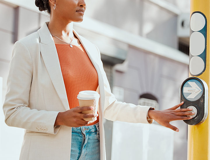 Woman commuting to work without breakfast just a coffee cup