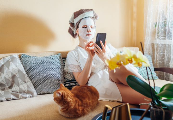 Older woman relaxing with a face mask on