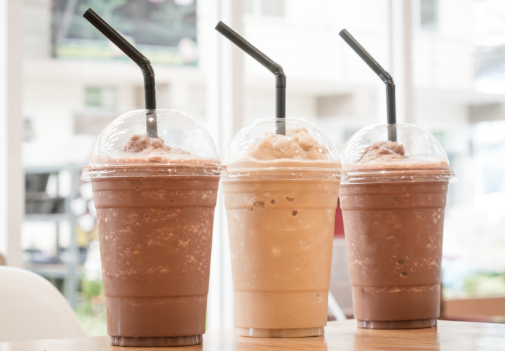 Frozen coffees on a table