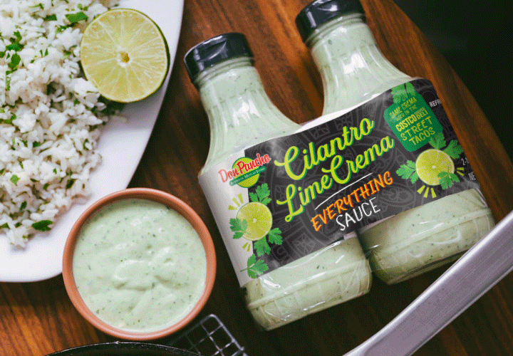 Don Pancho Cilantro Lime Crema bottles and dip