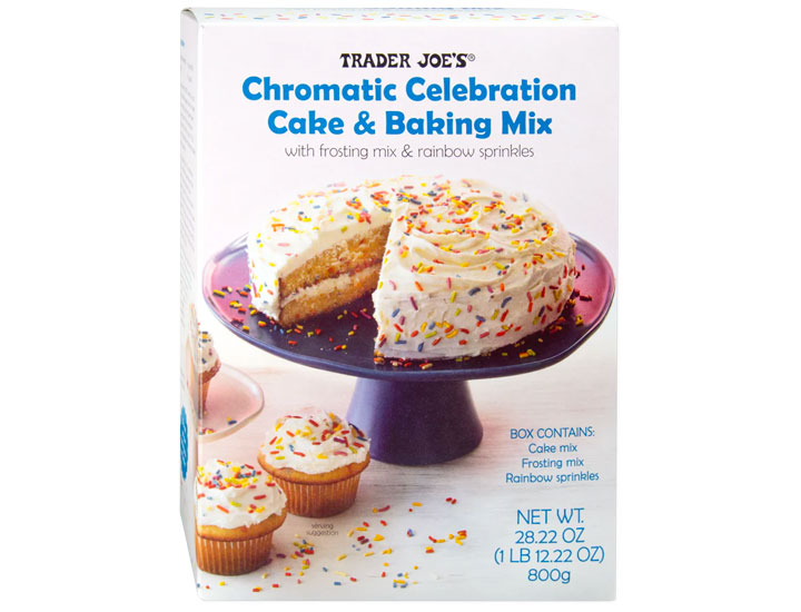 Trader Joe's Chromatic Celebration Cake and Baking Mix box