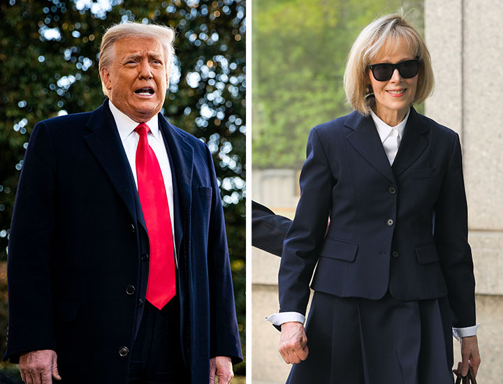 Donald Trump and E. Jean Carroll arriving to court