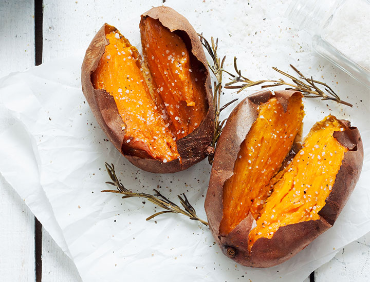 Baked sweet potatoes on a plate