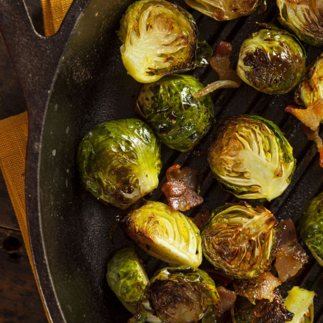 brussels sprouts roasting in pan