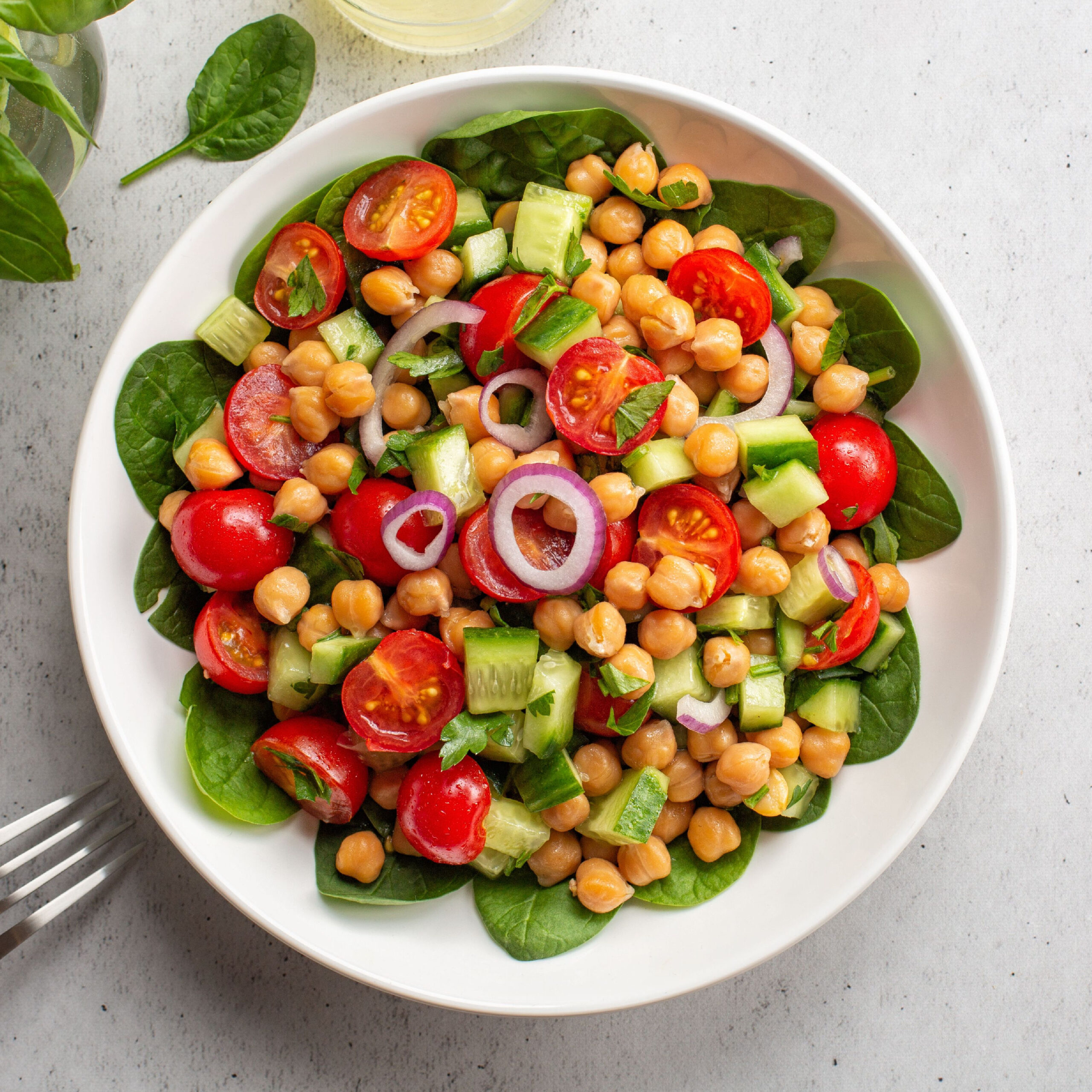 salad topped with chickpeas