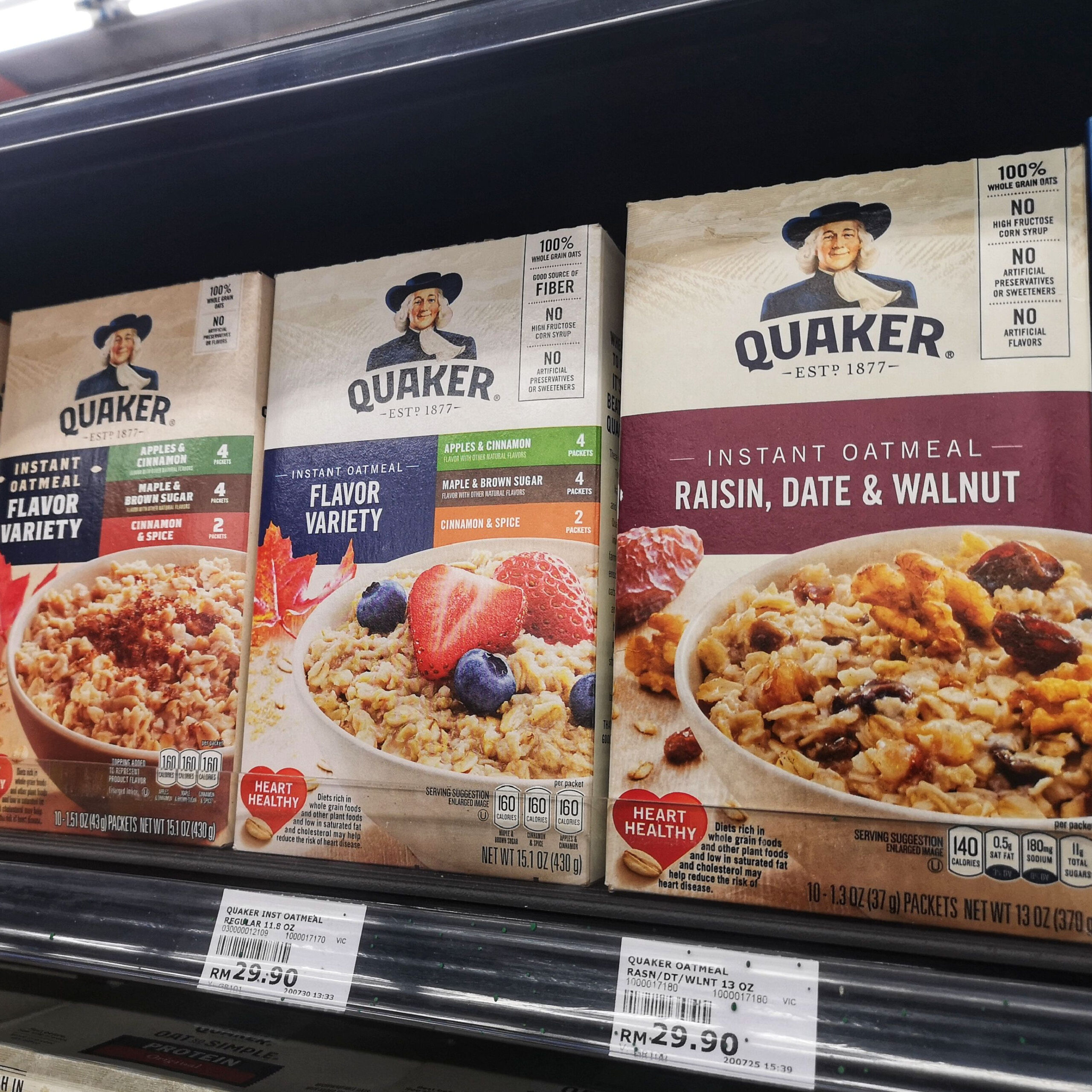 quaker instant oats variety packs on store shelves