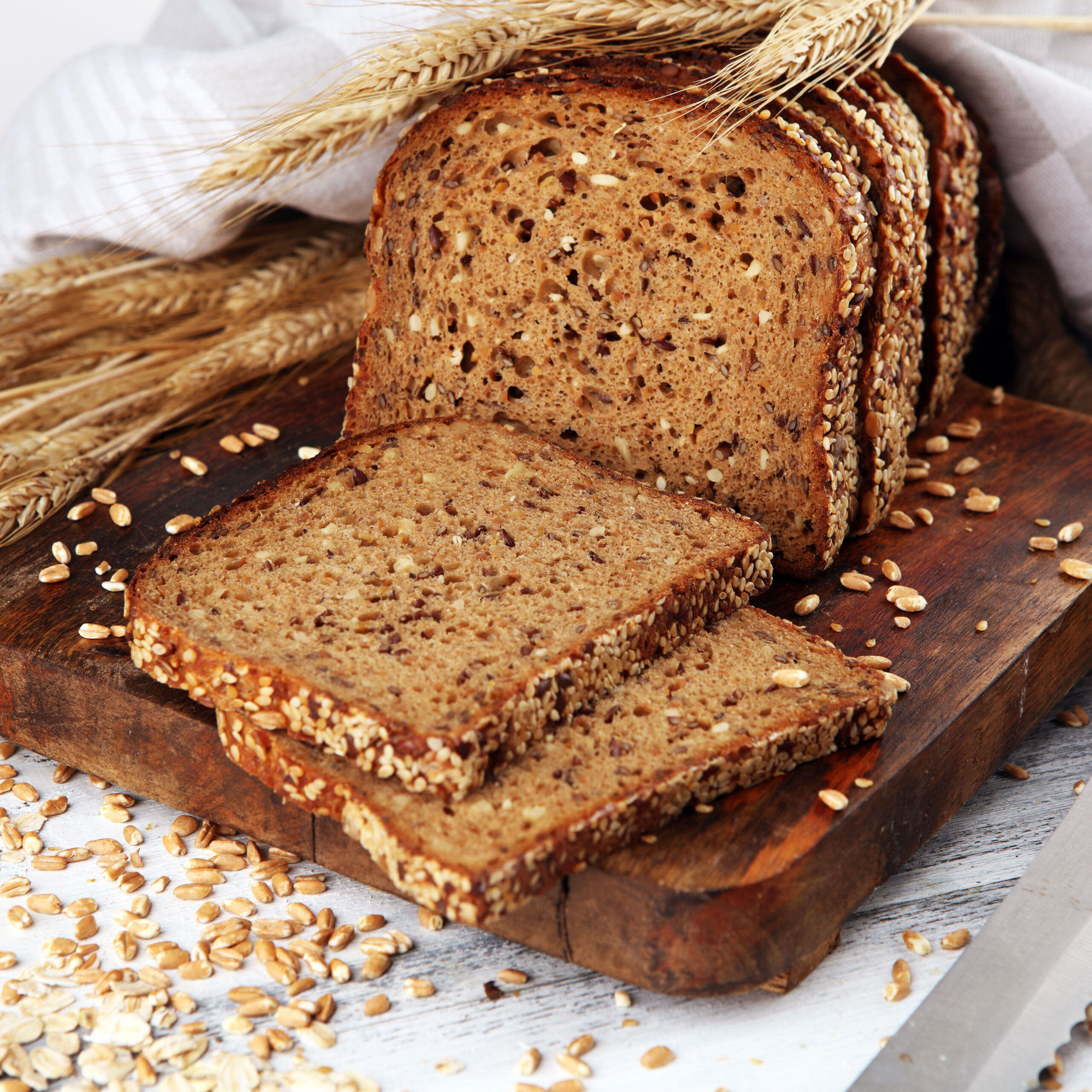 rye bread on wooden cutting bore