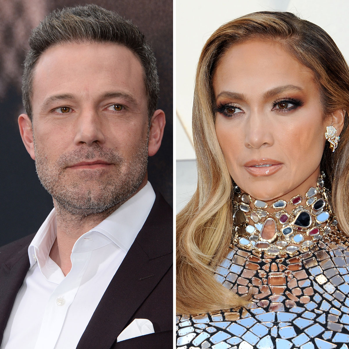 Side by side photos of Ben Affleck and Jennifer Lopez