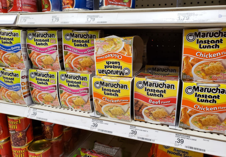 Rows of instant ramen at grocery store