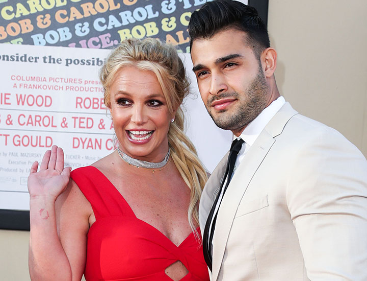 Britney Spears Sam Asghari Once Upon a Time in Hollywood premiere red dress