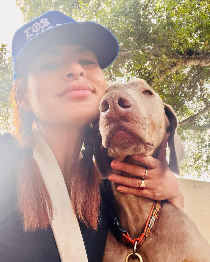 Eva Mendes selfie with dog Lucho