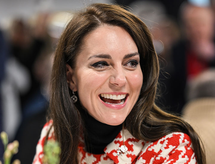 Kate Middleton laughing houndstooth jacket