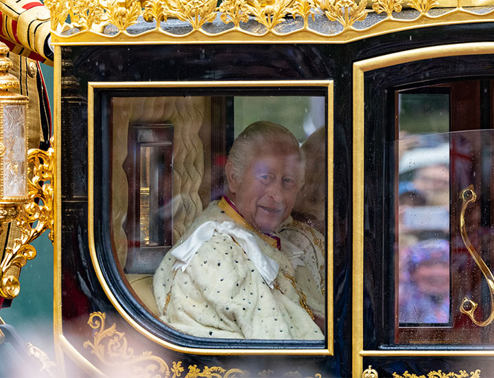 King Charles and Queen Camilla in the coronation carriage