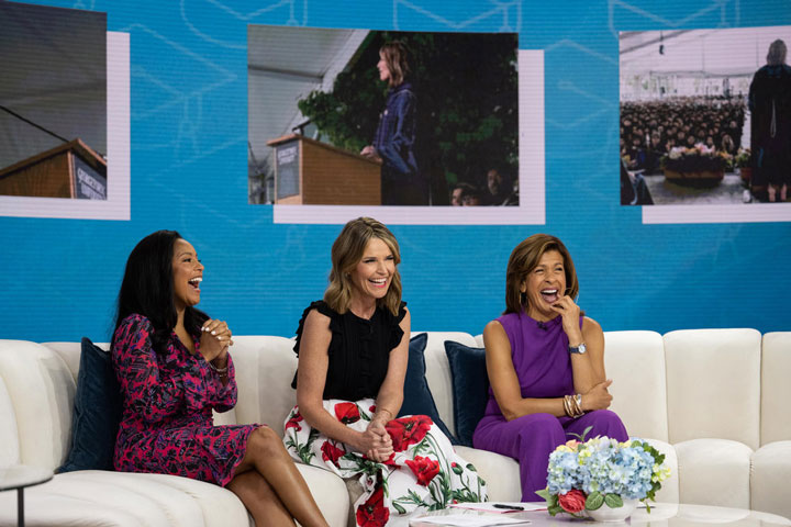 Sheinelle Jones, Savannah Guthrie, and Hoda Kotb on set of TODAY show