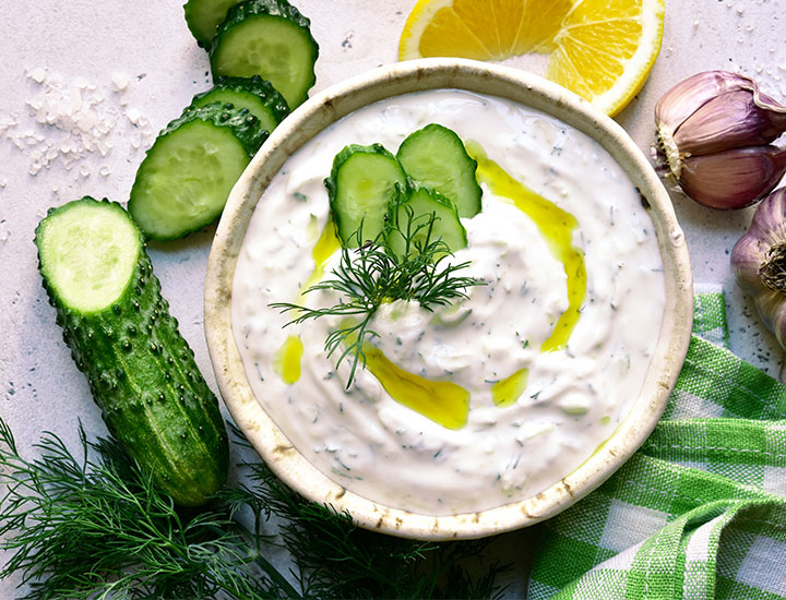 Tzatziki sauce with ingredients