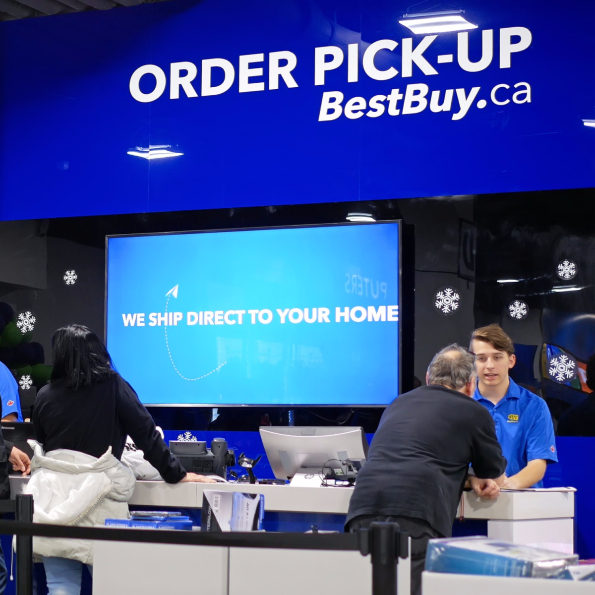 best buy customer service line counter in-store blue screen