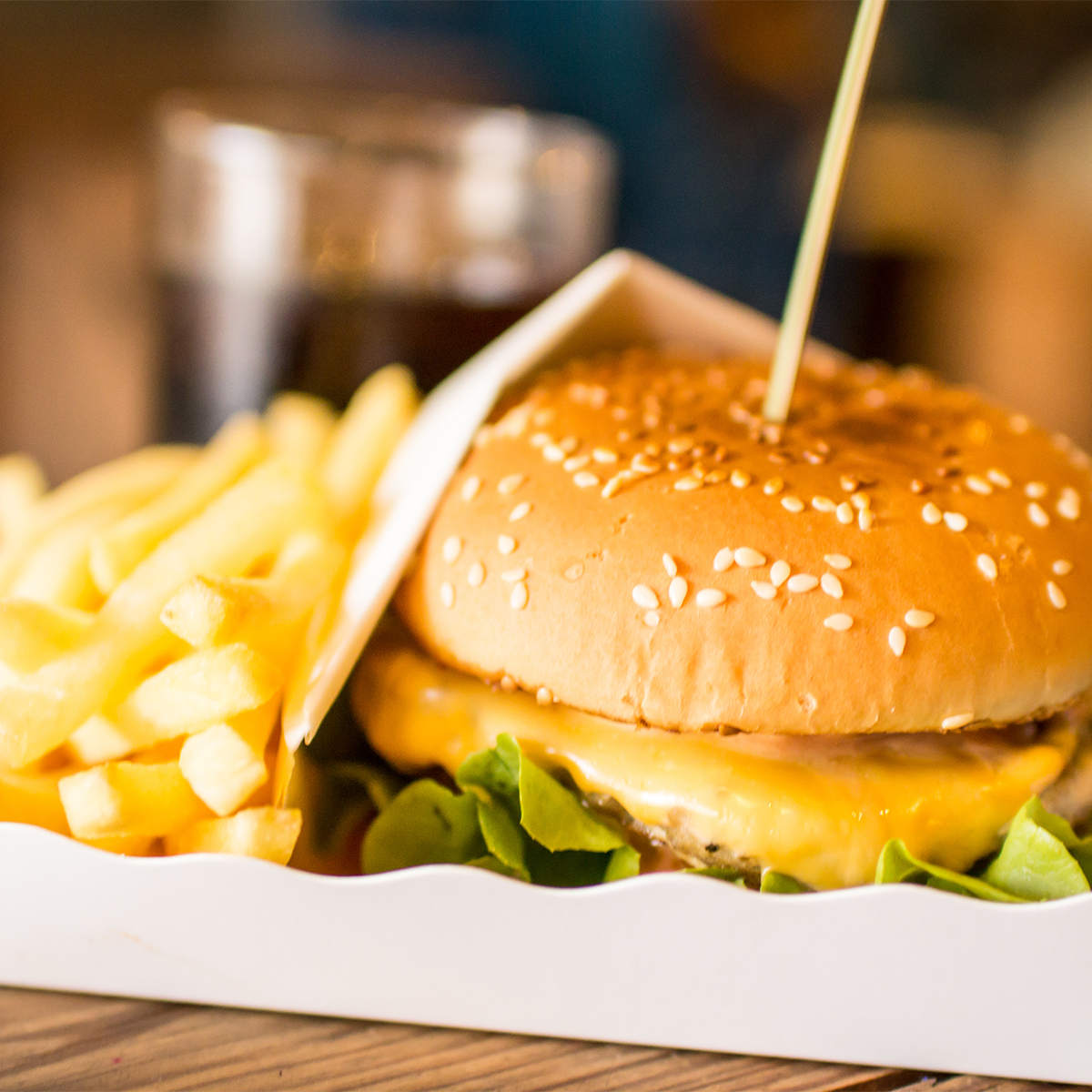 cheerburger and fries on tray