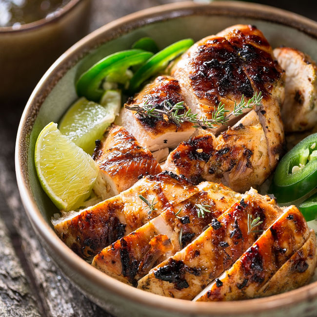 bowl of grilled lime chicken