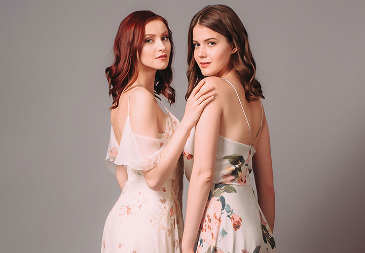 Bridesmaids in floral dresses