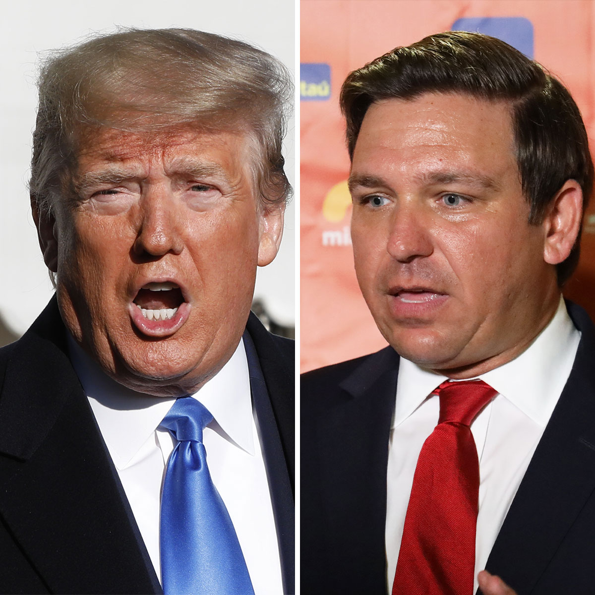 donald trump ron desantis split side-by-side blue tie red tie tuxedos