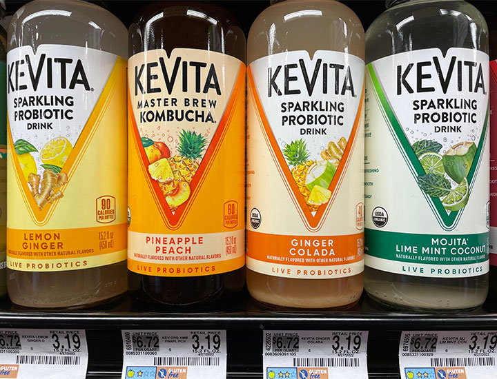 kevita kombucha bottles in a store