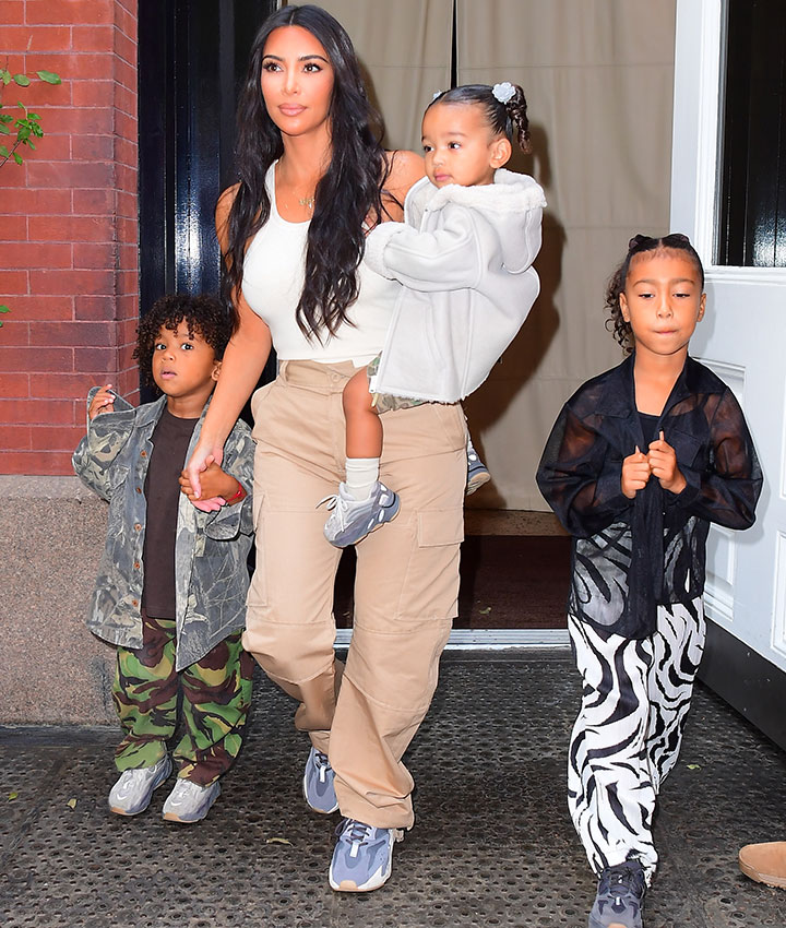 Kim Kardashian with children North, Saint, and Chicago