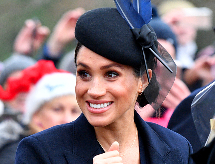 Meghan Markle smiling Christmas Day church service 2018