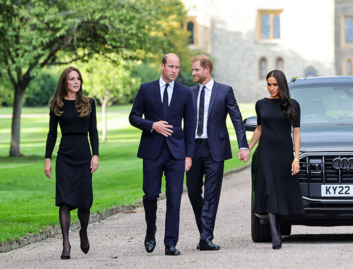 Prince William and Kate Middleton with Prince Harry and Meghan Markle at Queen Elizabeth's funeral