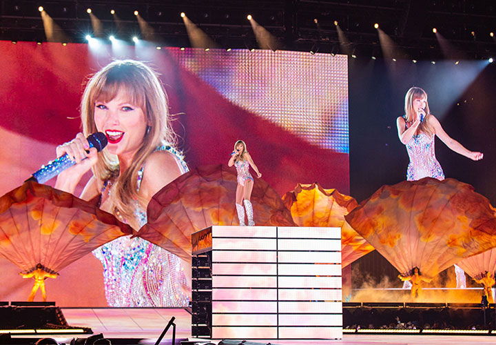 Taylor Swift on stage for the Eras Tour in Las Vegas